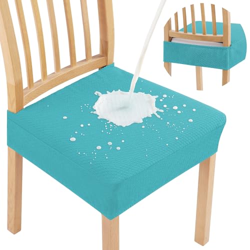 Smiry Waterproof Seat Covers for Dining Room Chairs Set of 2, Stretch Jacquard Removable Washable Chair Seat Slipcovers Protector, No Rear Covers, Aqua - color: Aqua, size: Set of 2