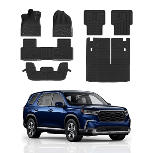 Rongtaod Floor Mats Compatible with 2023 2024 2025 2026 Honda Pilot 7&8-Seater Cargo Mat Trunk Mat Cargo Liner Kick Mats Back Seat Cover TPE All Weather Pilot Accessories (Floor Mats Full Set 7pcs) - color: 23-26 Floor Mats+Trunk Mat+Kick Mats