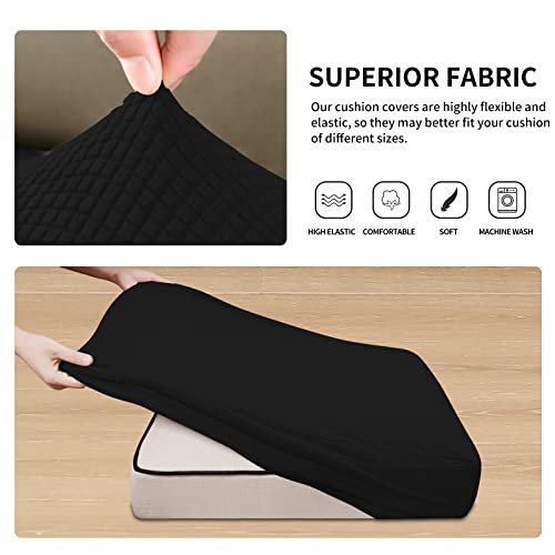 Easy-Going Stretch Individual Loveseat Couch Cushion Cover Sofa Cushion Furniture Protector Sofa slipcover Soft Flexibility with Elastic Bottom (2-piece Loveseat Cushion Cover, Black) - color: Black, size: 2-piece