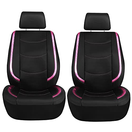 FH Group Galaxy13 Metallic Striped Deluxe Leatherette Car Seat Covers with Matching Carpet Floor Mats – Full Set, Universal Fit, Airbag Compatible for Cars, SUVs & Sedans, Pink - color: Pink