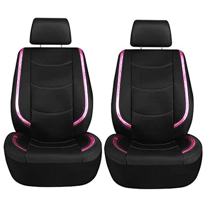 FH Group Galaxy13 Metallic Striped Deluxe Leatherette Car Seat Covers with Matching Carpet Floor Mats – Full Set, Universal Fit, Airbag Compatible for Cars, SUVs & Sedans, Pink - color: Pink