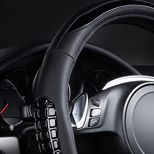 Flying Banner car Steering Wheel Cover Gel Massage Velvet Cool Warm Universal Size 15 inches SUV Truck Anti Slip Odorless Summer Winter (Black Black, Gel Massage) - color: Black Black