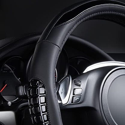 Flying Banner car Steering Wheel Cover Gel Massage Velvet Cool Warm Universal Size 15 inches SUV Truck Anti Slip Odorless Summer Winter (Black Black, Gel Massage) - color: Black Black