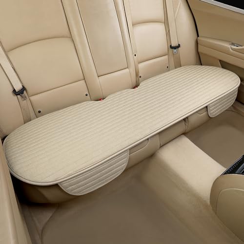 SanQing Linen Back Seat Cover, Rear Seat Cover for Car Truck SUV,Anti-Slip Rear Bench Seat Protector with Storage Pockets,Breathable Universal Seat Cushion Pad for Most Vehicles(1PC Rear/Beige) - color: 1PC Rear/Beige