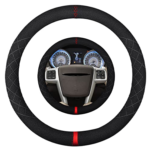Suede Steering Wheel Cover,Compatible with Chrysler 200/300 Sebring Town&Country SuedeLeather Sport Non-Slip Wheel Cover Car Interior Accessories 15 inch for Man and Women - color: Fit Chrysler O Shape Suede Red Mark in Black, size: 15 inch