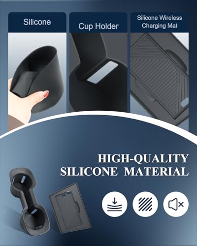 BIBIBO 2Pack for 2026 Subaru Outback Center Console Organizer Cup Holder 2026 Subaru Outback Silicone Cup Holder& Wireless Charging Mats - color: Black-Cup Holder+Charging Mat