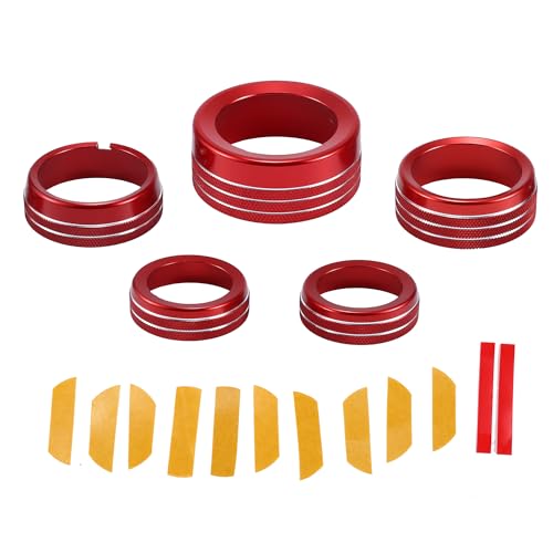 AC Air Conditioner Gear Shift Headlight Media Control Switch Knob Cover for Dodge for RAM 13-17 / Interior Trim/Stylish Aluminum Alloy / 5 Pcs Red - color: Red