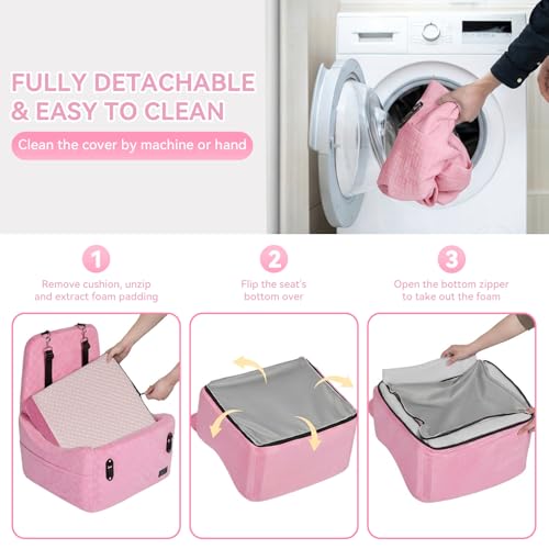 PETSFIT Dog Car Seat for Small/Medium Dogs Up to 35 lbs – Patented Safety System, 5" Memory Foam Pet Booster Car Seat, Fully Detachable and Washable Dog Carseat with 2 Storage Pockets (Pink) - color: Pink