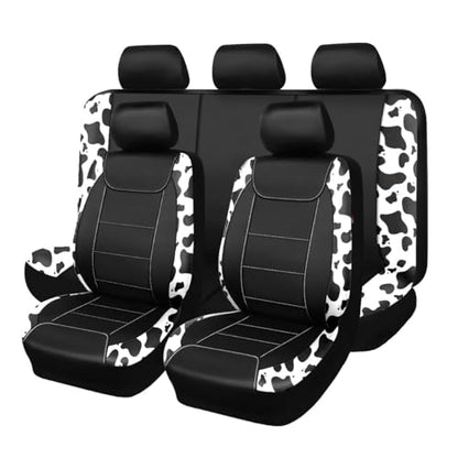 Flying Banner car seat Covers Protects Water Proof Faux Leather Carbon Fiber Front and Rear Bench (Cow Black, Full Set - 8PCS) - color: Cow Black, size: Full Set -- 8PCS