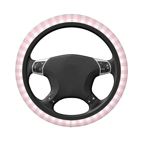 Thickened Elastic Steering Wheel Cover, Girly Pastel Pink Gingham Plaid Ultra, Soft, Breathable, Fit for Cars, SUVs, Trucks, Stylish Comfortable Grip - color: Girly Pastel Pink Gingham Plaid