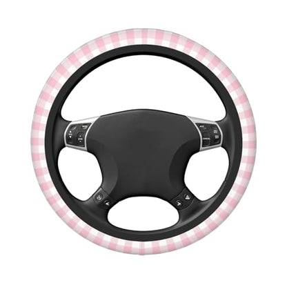 Thickened Elastic Steering Wheel Cover, Girly Pastel Pink Gingham Plaid Ultra, Soft, Breathable, Fit for Cars, SUVs, Trucks, Stylish Comfortable Grip - color: Girly Pastel Pink Gingham Plaid
