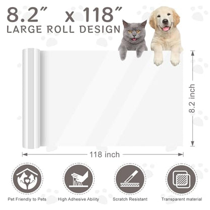 118" x 8.2" Door Protector from Cat Scratching, Clear Anti Dog Scratching Furniture Protector, Single Side Adhesive for Pets – with 30 Twist Pins, No-Residue - size: 118" x 8.2"