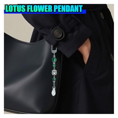 ZIMISI Lotus Flower Car Mirror Hanging Accessories, Lucky Crystal Car Rear View Mirror Charm, Bling Green Stone Hanging Ornament Pendant, Boho Healing Automotive Interior Accessories