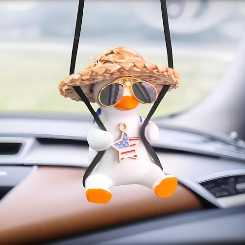 Swinging Five Star Duck Car Hanging Ornament, Patriotic Rearview Mirror Charm, Non-Obstructive Gypsum Car Decor Pendant, Cute Safety First Road Trip Essential Accessory & Gift for Drivers - color: Five Star Duck