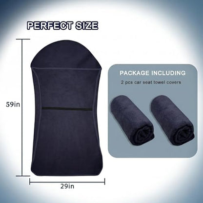 Car Seat Towel Cover, 2pcs Universal Front Seat Protector for Cars, SUVs and Trucks, Sweat Towel Car Seat Cover for Gym, Yoga, Swimming, Pets and Family Travel, Navy - color: Black