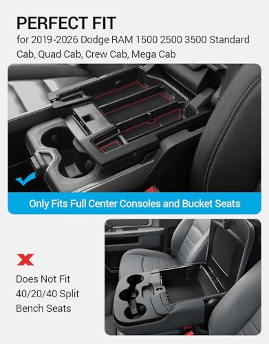 Center Console Organizer Tray for Dodge RAM 1500 2500 3500 Armrest Storage Box Accessories 2026 2025 2024 2023 2022 2021 2020 2019 - size: Center Console Organizer