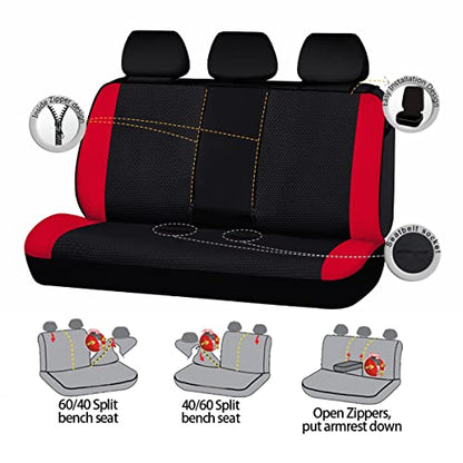 Flying Banner Neoprene Rear Bench car seat Covers car seat Protectors Split 40/60 60/40 (Red & Black, Neoprene) - color: Red & Black, size: Neoprene