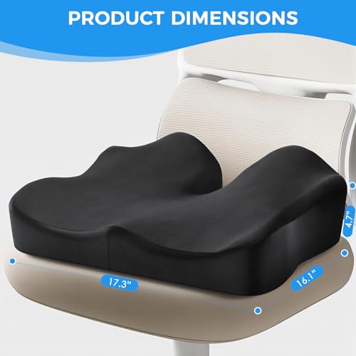 Seat Cushion for Office, Car & Wheelchair - Premium Memory Foam with Ergonomic U-Shape Design - Enhanced Comfort for Tailbone, Hip & Sciatica Support, Non-Slip Base & Machine Washable Cover