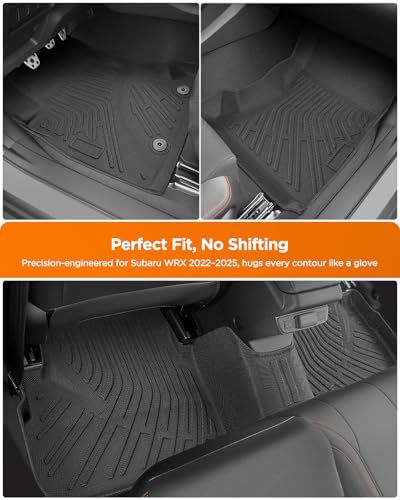 DrCarNow All-Weather Car Floor Mats Compatible with Subaru WRX 2022 2023 2024 2025 2026 Trunk Liner, Anti-Slip TPE Waterproof Heavy-Duty Black Full-Season Protection