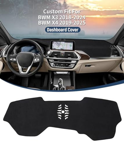 BIBLOZ Dash Cover for BMW X3 2018-2024 & BWM X4 2019-2025 Accessories Black Flannel Dashboard Cover Mat Car Dashboard UV Sun Protection(No HUD) - size: 2018-2024 X3