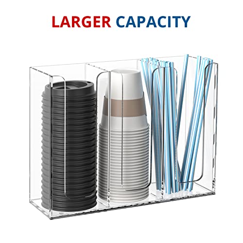 Acrylic Cup and Lid Holder, 3 Compartment, Disposable Coffee Cup Dispenser Cup Storage Organizer, Clear - color: Clear