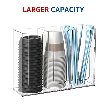 Acrylic Cup and Lid Holder, 3 Compartment, Disposable Coffee Cup Dispenser Cup Storage Organizer, Clear - color: Clear