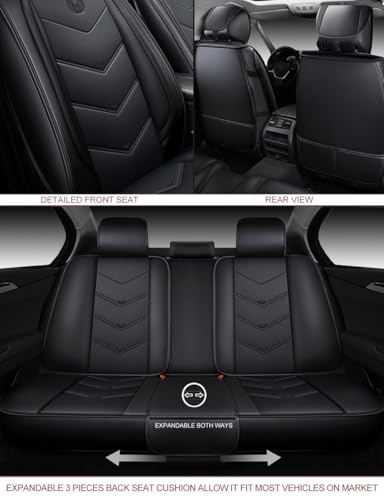Seat Covers Full Set, Black Seat Covers for Cars 5 Seats, Car Seat Protector, Waterproof Faux Leather Car Seat Cushion, Front and Rear Car Seat Cover Fit for Most Sedans SUV Pick-up Truck (003 Black) - color: 003-Black