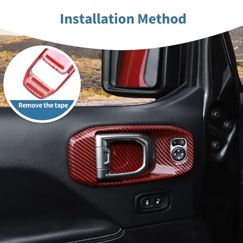 for Jeep JL Inner Door Handle Cover Bowl Trim for Jeep Wrangler JL JLU 2018 up for Gladiator JT 2020 up 2DR Red Carbon Fiber Grain Interior Accessories 2pcs