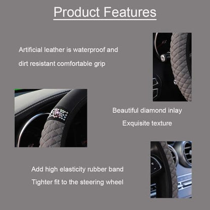 Microfiber Leather Steering Wheel Cover with Anti-Slip Lining Universal Car Accessory for Steering Wheel with a Diameter of 14.5-15 inch (Grey)