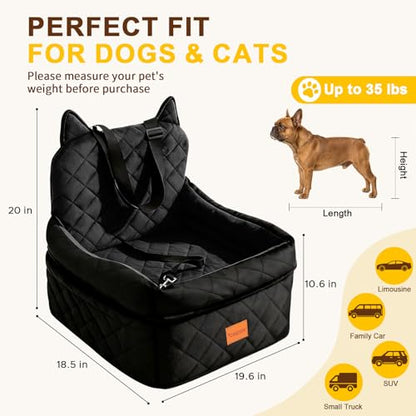 Dog Booster Car Seats for S/M Dogs Up to 35lbs,Pet Car Seat/Travel Bed with Washable&Removable Cover,Storage Pockets,Dog Safety Belt and Elevated Cushion Fits in Front/Back Seat - color: Black