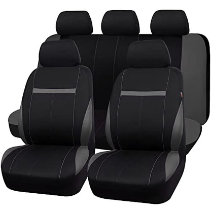 CAR-GRAND Universal Fit Sporty Cloth Full Set Car Seat Covers, Fit for Car, Truck, Sedan, Vans, SUV, Breathable, Washable, Airbag Compatible, Zipper Design - color: Dark Gray