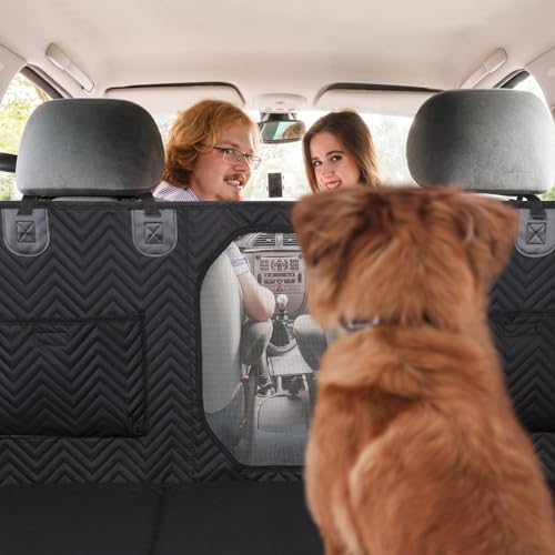 Dog Car Seat Cover for Back Seat - Back Seat Extender for Dogs with Hard Bottom, Supports 400 lbs, Thick Sponge, Waterproof, Hammock Backseat Protector for Pet, Car, Truck, SUV, Black