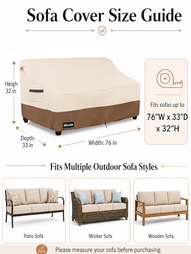 ANartcle 3-Seater Patio Sofa Cover,76W x 32.5D x 33H Inches Outdoor Couch Cover,100% Waterproof Heavy Duty Patio Sofa Covers,Patio Furniture Covers,Beige&brown - color: Sofa-Beige&brown, size: 76"W x 33"D x 32"H