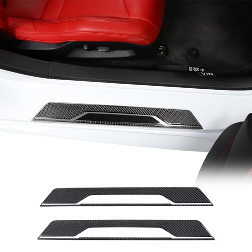 Daeiclru Car Door Sill Protector, Real Carbon Fiber Inner Door Sill Cover Scuff Plate Trim Sticker Compatible with Corvette C8 Stingray Z06 Z51 2020-2024, Door Sill Guard Trim Accessories (Black) - color: Black