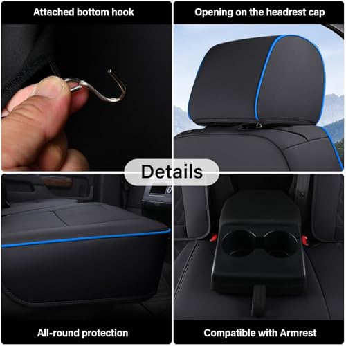 Coverado Chevy Silverado Seat Covers, Faux Leather Seat Covers Fit for Chevy Silverado GMC Sierra 2007-2026 1500, 2015-2026 2500HD 3500HD Crew Double Extended Cab (Front,Blueline) - color: Blueline, size: Front(2007-2025)
