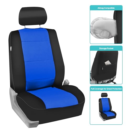 FH Group Waterproof Neoprene Car Seat Covers Front Set – Universal Fit Front Seat Covers with Storage Pockets, Airbag Compatible Automotive Seat Covers for Cars, SUVs & Vans, Blue - color: Blue, style: Front Set