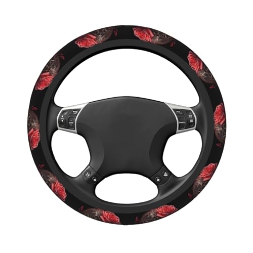 Gothic Rose Blood Skull Universal Steering Wheel Covers, Cute Car Accessories for Women Girls Car Truck - color: Gothic Rose Blood Skull