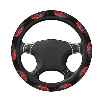 Gothic Rose Blood Skull Universal Steering Wheel Covers, Cute Car Accessories for Women Girls Car Truck - color: Gothic Rose Blood Skull