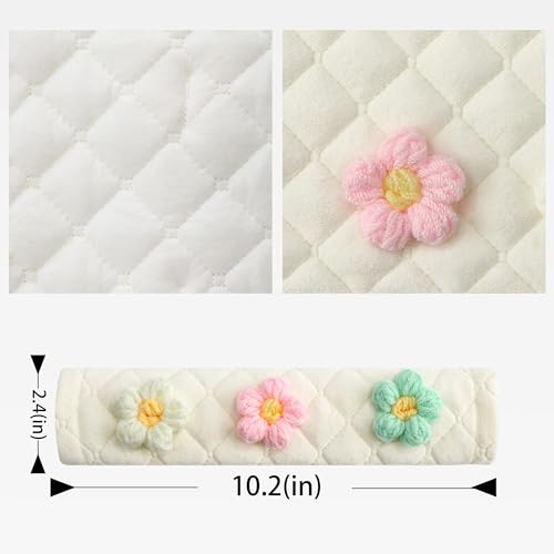 Soft Auto Seat Belt Cover Seatbelt Shoulder Pad Cushions 2 PCS for a More Comfortable Driving Universal Fit for All Cars and Backpack Off-White Knitted Flower (Green & Pink)
