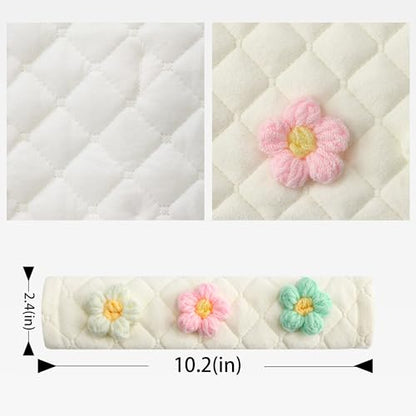 Soft Auto Seat Belt Cover Seatbelt Shoulder Pad Cushions 2 PCS for a More Comfortable Driving Universal Fit for All Cars and Backpack Off-White Knitted Flower (Green & Pink)