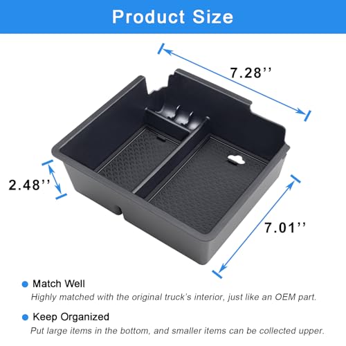 PIMCAR Compatible with 2019 2020 2021 2022 2023 Ford Ranger Center Console Organizer ABS Plastic Material Armrest Box Insert Tray Accessories (Not for 2023 Ranger XL/Raptor/Wildtrak)-Black Trim
