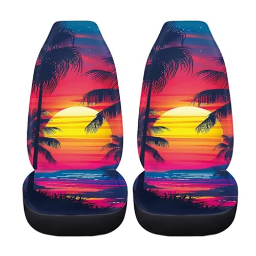 Dreaweet Hawaiian Car Seat Covers Front Seats Only for Women Sunset Beach Design Seat Cover for Carseat Protection 2 Pack Universal High Back Bucket Seat Covers for Cars SUV Trucks Sedan - color: Hawaiian Sunset