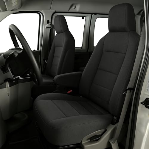 600D Waterproof Heavy Duty Oxford Fabric Front Seat Covers for Ford E150 E250 E350 2009-2023 High Back Bucket Seats, Scratch Resistant, Anti-Scuff, Wear-Resistant Protection-Black&Gray - color: Black-Heavyweight Laminated Fabric, size: for Ford E150-E350