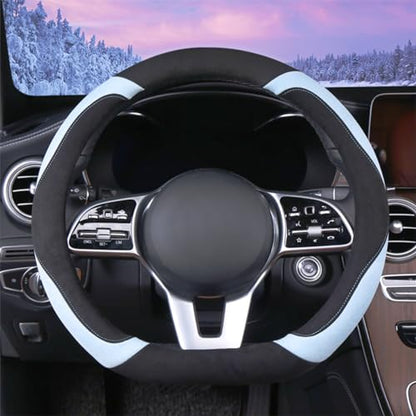 Soft Suede D Shape Steering Wheel Cover, Warm Steering Wheel Cover Fashion Universal 15 inch, Light Blue - color: D Light Blue, size: D Shape