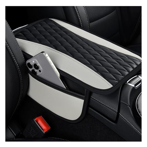 IHOTDER Patchwork Leather Center Console Covers for Cars,Upgraded Arm Rest Cover for Car with Side Storage Pocket for Car Seat Organizer,Middle Console Cover Stylish Car Decoration (Gray) - color: Gray