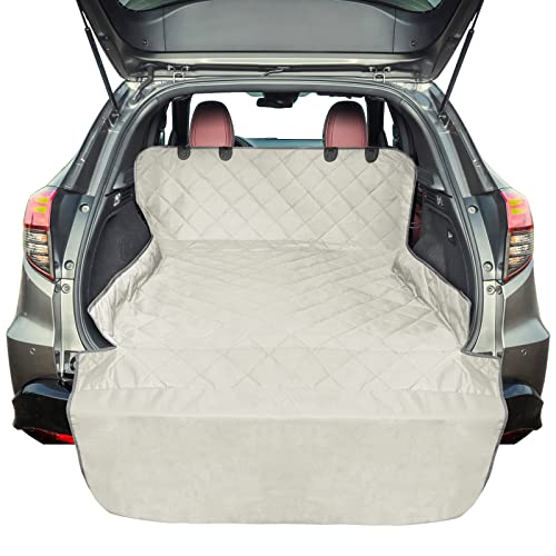 F-color SUV Cargo Liner for Dogs, Water Resistant Pet Cargo Cover Dog Seat Cover Mat for SUVs Sedans Vans with Bumper Flap Protector, Non-Slip, Large Size Universal Fit, Beige - color: Beige, size: Standard: 55" x 91"