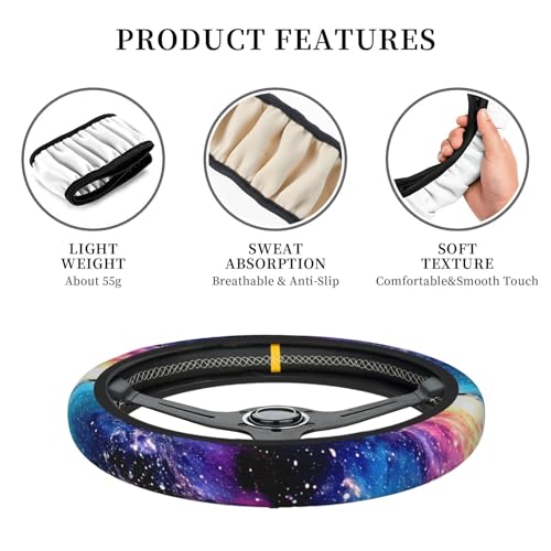 Galaxy Purple Blue Neoprene Steering Wheel Cover for Men Women Anti-Slip Elastic Steering Wheel Protective Cover 15in Universal Car Accessories Fit Cars, SUVs, Auto - color: Galaxy Purple Blue