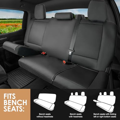 Universal Truck Bench Seat Cover; Fits All Full-Size Silverado F-150 Ram Sierra Titan Tundra Pickup Trucks; to Fit Folding, Split Bench or Standard Bench Seat; Faux Leather, Black