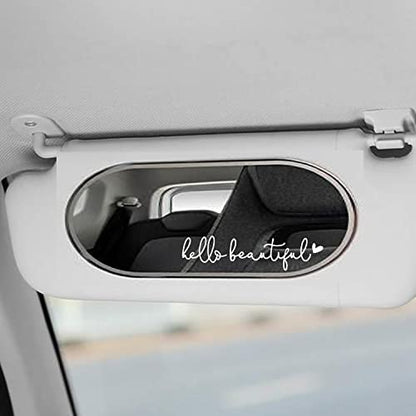 3 x Hello Beautiful Car Mirror Decal, Affirmation Sticker, Rearview Mirror Decal, Tumbler Sticker, Water Bottle Stickers, Vinyl Tumbler Decal, New Car Decor, 4 inches (White, Hello Beautiful)