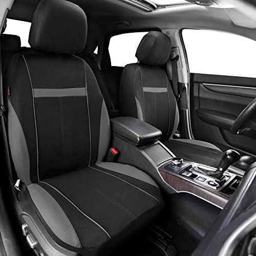 CAR-GRAND Universal Fit Sporty Cloth Full Set Car Seat Covers, Fit for Car, Truck, Sedan, Vans, SUV, Breathable, Washable, Airbag Compatible, Zipper Design - color: Dark Gray